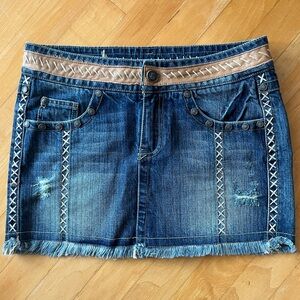 My Tribe Denim Mini Skirt with leather trim